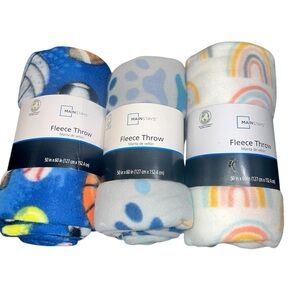 Mainstays Fleece Throw Blankets - Blue, Gray, and White Set